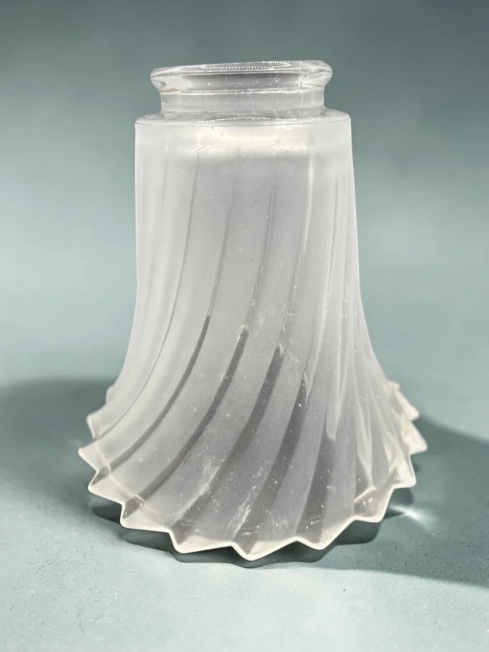Vintage Frosted Glass Lamp Shade With Swirl Design And Flared Edges Art Deco Sty